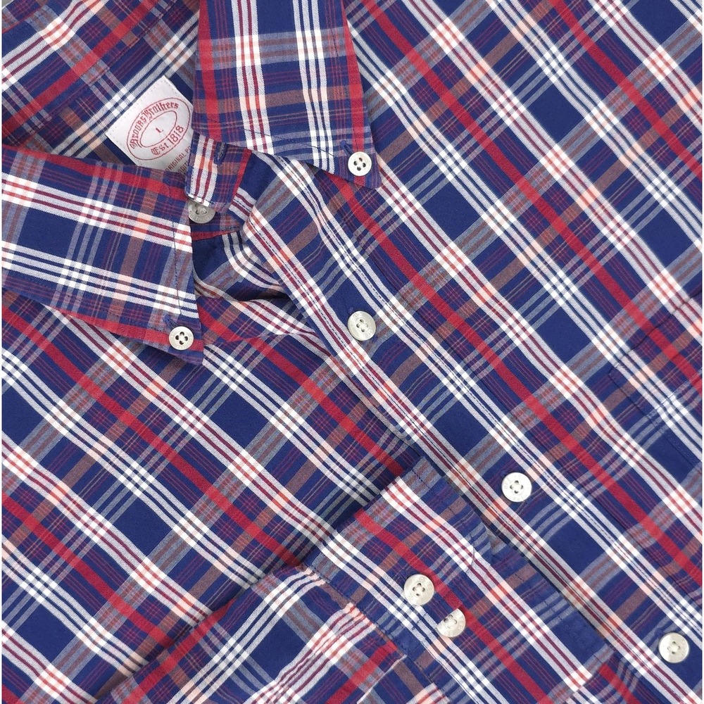 Brooks Brothers Shirt Mens Large Blue Red Plaid Long Sleeve Button Down Classic